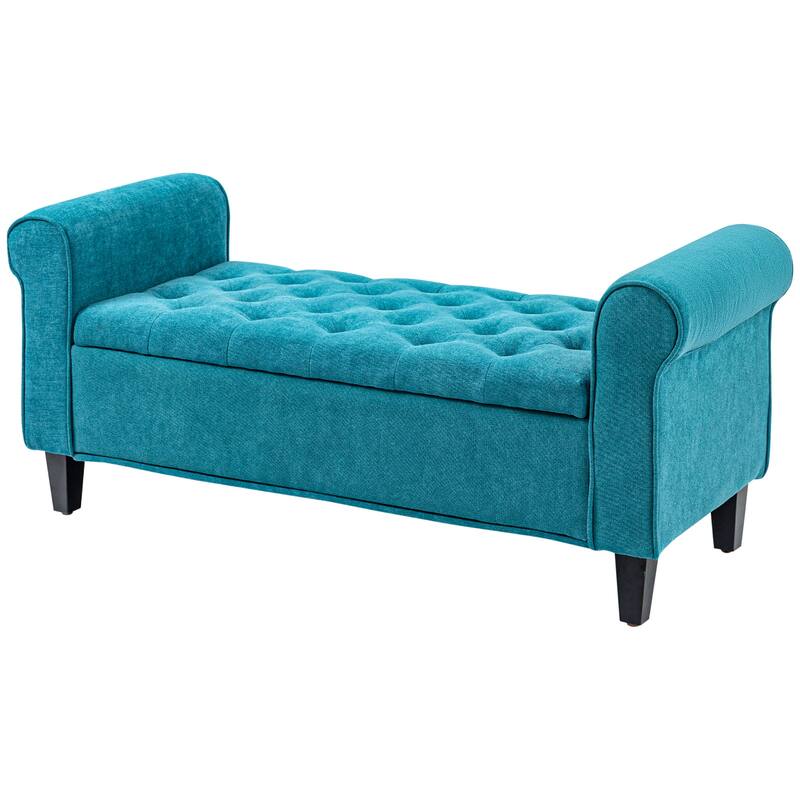 Modern Storage Ottoman Bench, Upholstered End of Bed Bench with Rolled Arms