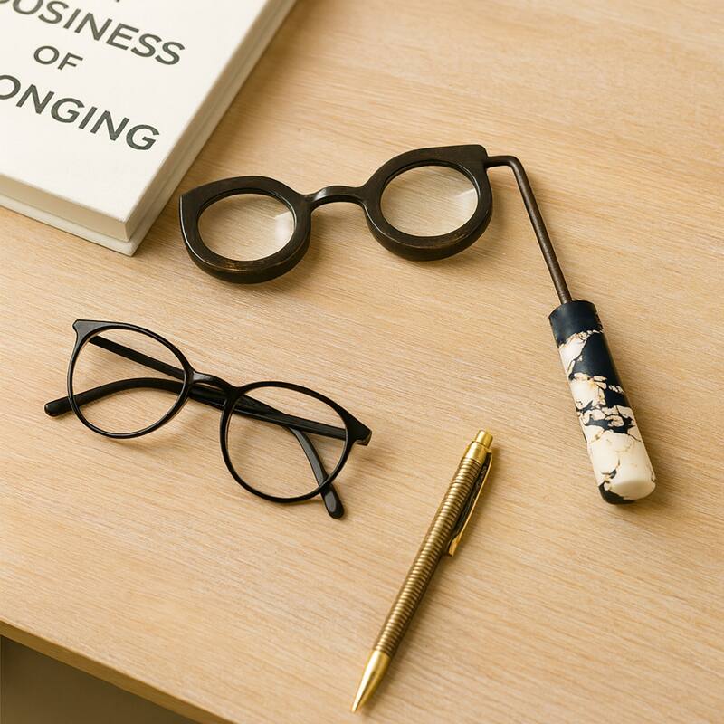 Eyeglass Magnifying Glass with Marble Handle Sculpture - 9"