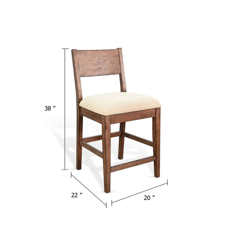 Giby Counter Height Chair Set of 2, Beige Padded Seat, Solid Wood Brown