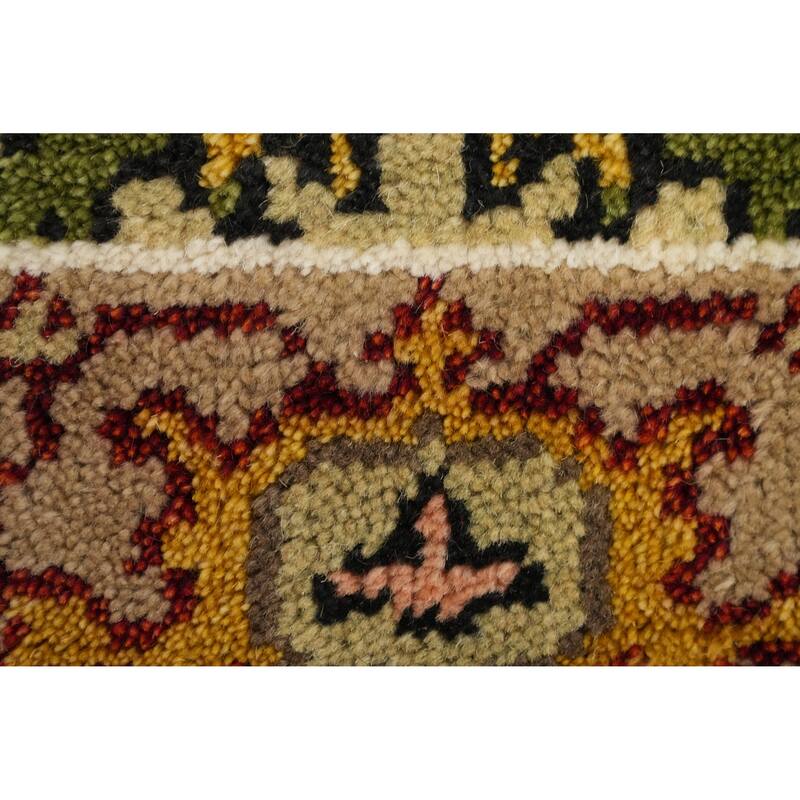 Hand-knotted Transitional Wool Carpet Green Oushak Rug Oriental Carpet Floral Area Rug Oriental Carpet - 8' 0'' X 2' 7''
