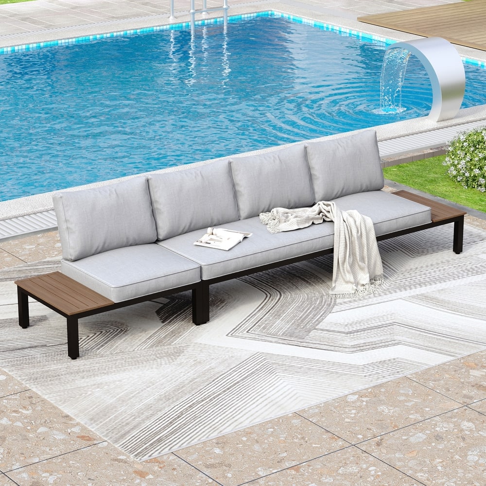 10-Seat Patio Sectional sofa set, E-coating Steel frame Conversation Sets with Built-in Side Table , Grey Cushion