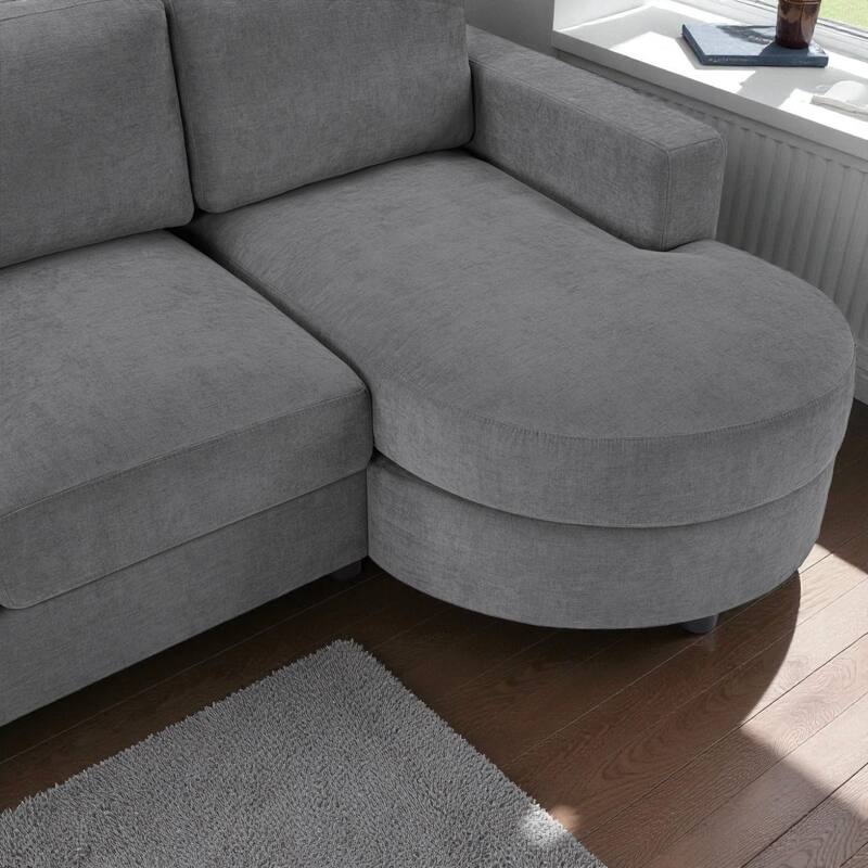 84.6" Modern L-Shaped Sectional Sofa with Curved Chaise Lounge, USB Ports and Storage Pockets, Chenille Couch for Living Room