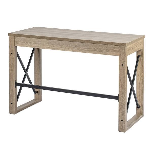 Wood Colored Office Computer Desk Steel Frame with X-Shaped Support ...