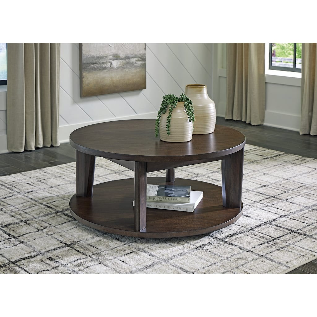 Signature Design by Ashley Korestone 2 Dark Brown Coffee Table - 42" W x 42" D x 19.88" H