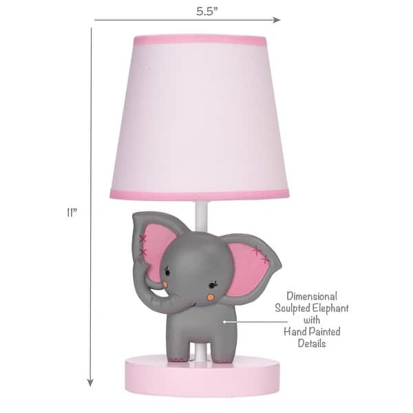Bedtime Originals Twinkle Toes Pink/Gray Elephant with Monkey Nursery Lamp with Shade & Bulb