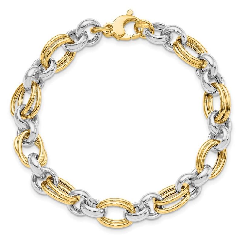 Curata 8.23mm 14k Two tone Gold Polished Link Bracelet 7.5 Inch