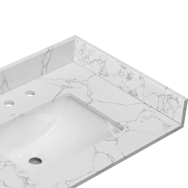21in. White Engineered Stone Bath Vanity sidesplash in Calacatta-style - 21in. X 4in.