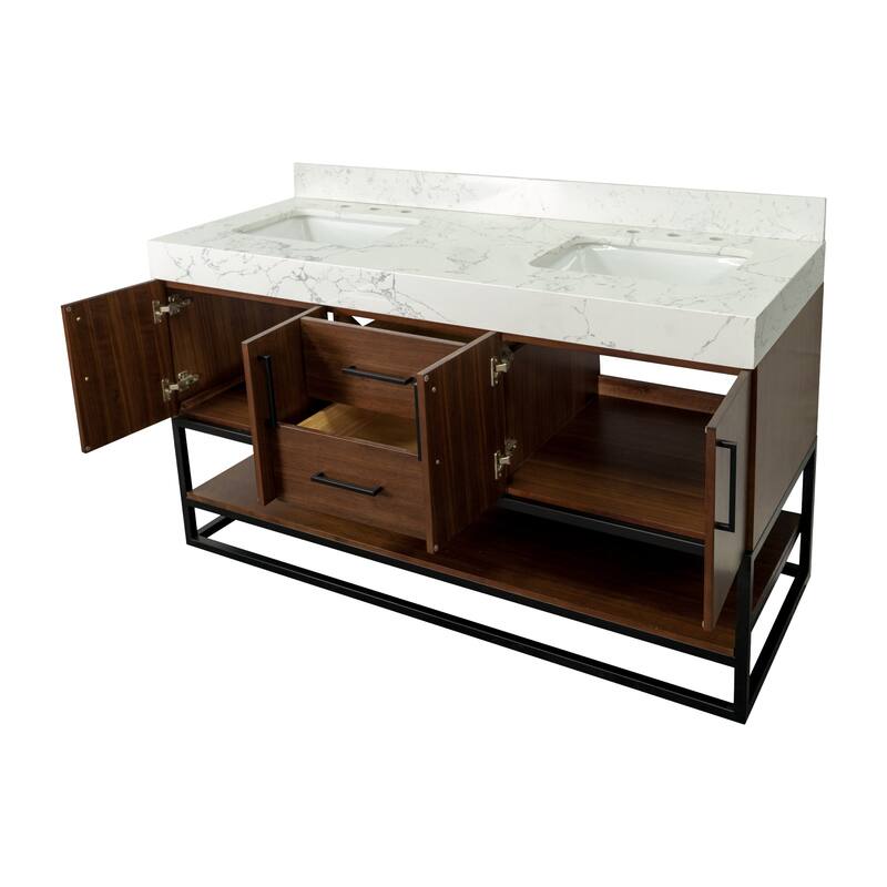 KitchenBathCollection Ellis 60" Double Bathroom Vanity with Engineered Marble Top