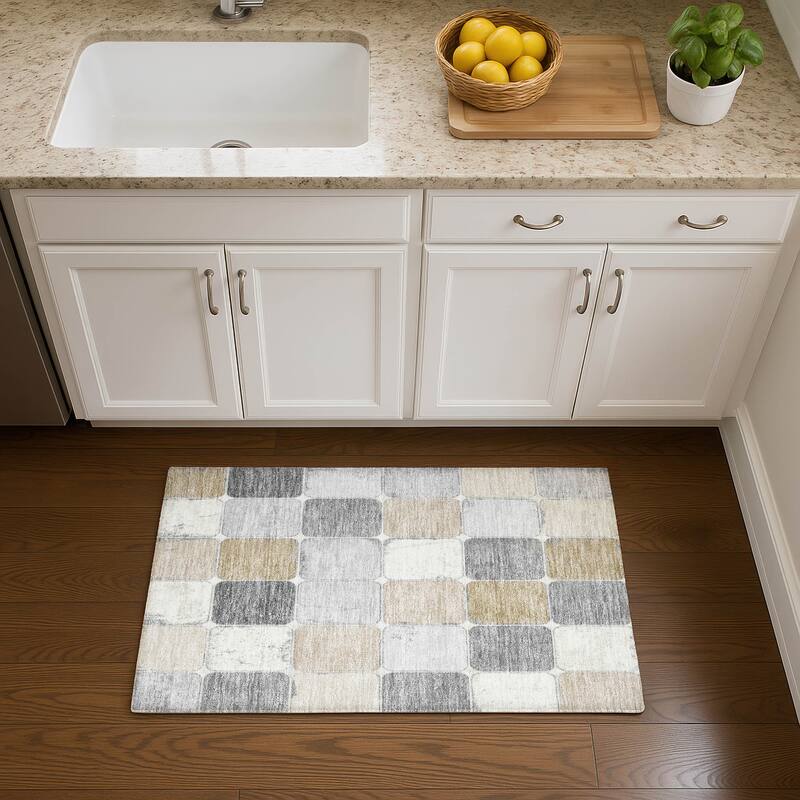 Premium Washable Super Soft Modern Blocks Mayfield Rug - Beige - 1'8" x 2'6"