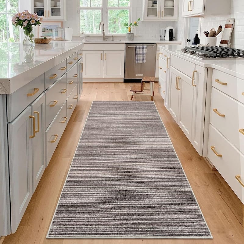 Modern Stripe Machine Washable Area Rug for Bedroom, Living Room, Brown - 1'6" x 2'6"