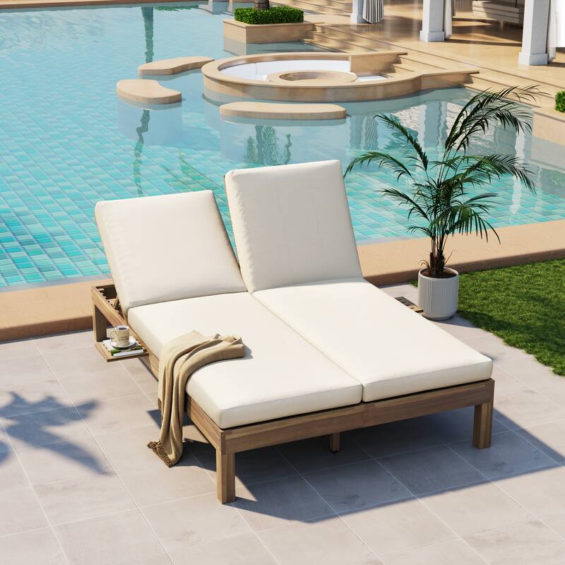 Elegant 5-Position Adjustable Double Chaise Lounge with Side Table by Leisure Zone