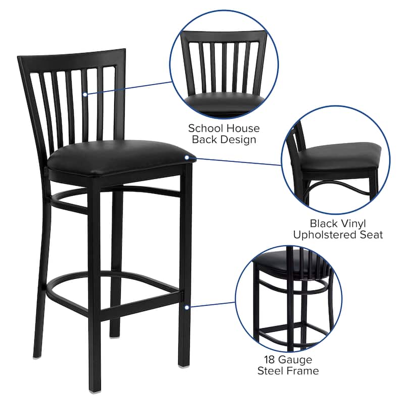 School House Back Metal Restaurant Barstool - 17.25"W x 19.5"D x 41.75"H