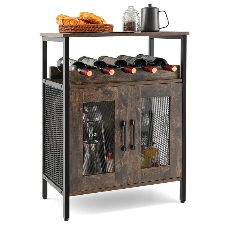 Gymax Industrial Liquor Bar Cabinet Buffet Sideboard Detachable Wine - Brown