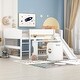 preview thumbnail 1 of 7, Full Size Low Study Loft Bed with Rolling Portable Desk and Chair,Multiple Functions Bed for Kids White