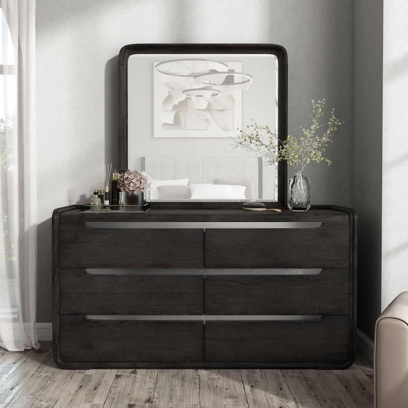 Furniture of America Addeso 2-Piece Modern 6-Drawer Dresser and Mirror Set