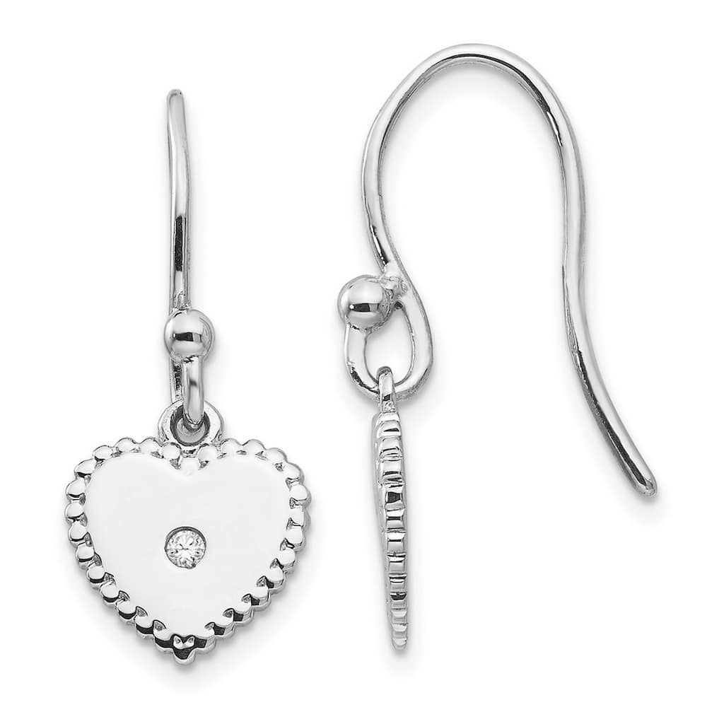 Curata Polished Ss White Ice Diamond Love Heart Long Drop Dangle Earrings - 24x10mm Wide