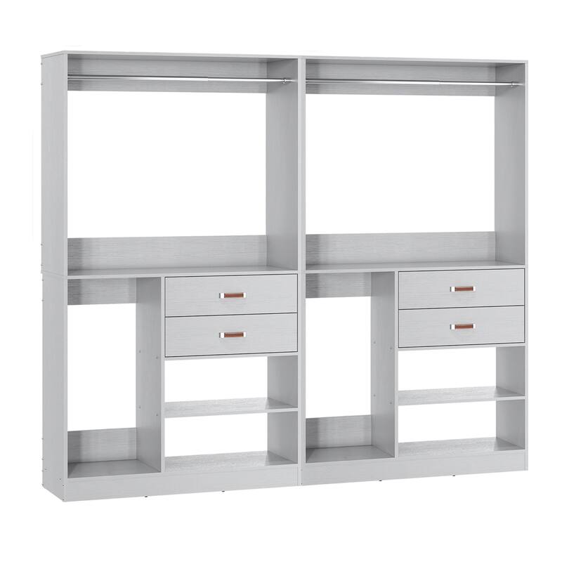 Set of 2 Freestanding Closet Organizer with Hanging Rods and Drawers, Closet System for Walk-in Closet