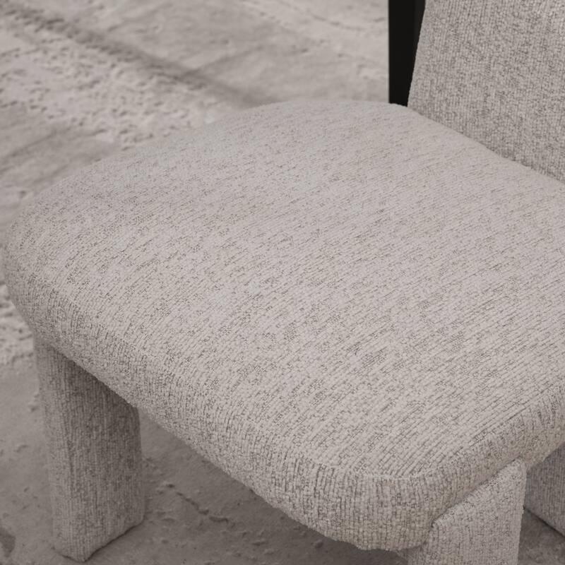 Modern Upholstered Chenille Dining Chair Set, Armless Kitchen Side Chairs Curved Back Accent Chairs w/ Wood Legs for Living Room