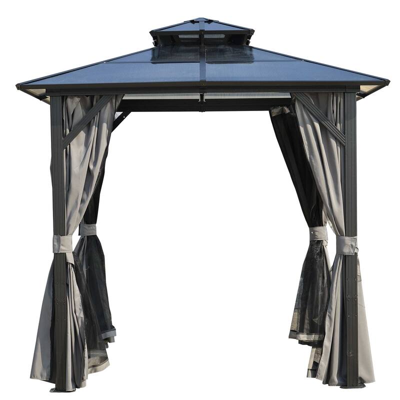 8 x 8FT Outdoor Hardtop BBQ Grill Gazebo with UV-Resistant Polycarbonate Roof