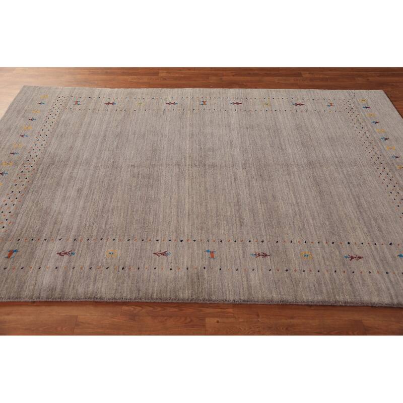 Contemporary Gabbeh Rug Hand-Knotted Beige Modern Wool Carpet - 5'3" x 7'8"