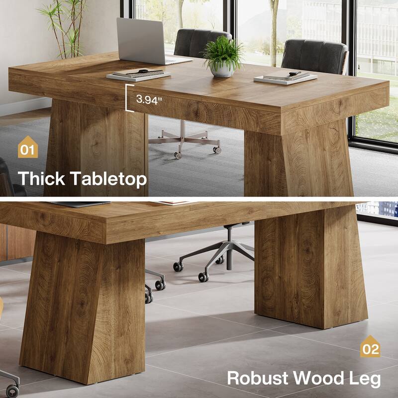 55.1" W Conference Table, Modern Meeting Table with Trapezoidal Legs