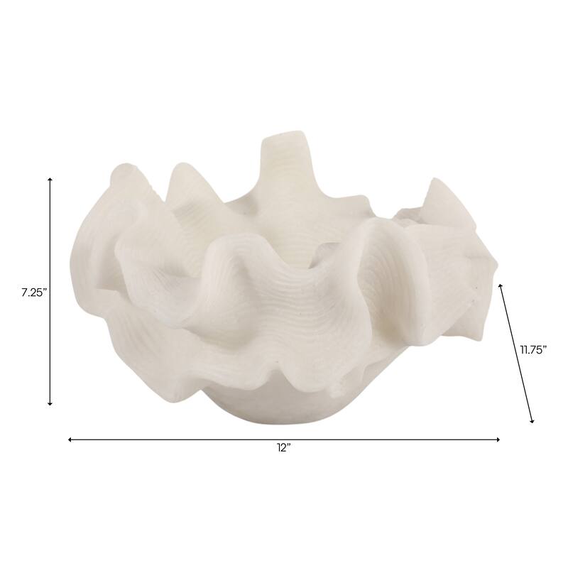 Resin Decorative Bowl Ruffled Edge Coral Accent Home Office - 7" White - 12" x 11.75" x 7.25"
