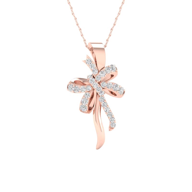 1/8ct TDW Diamond Bow Pendant Necklace in 10k Gold for Women - Rose