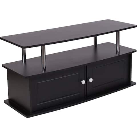 Offex Contemporary Black TV Stand with Shelves, Cabinet and Stainless Steel Tubing - n/a