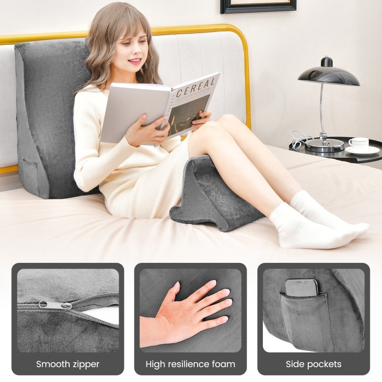 Bed Wedge Pillow with Tablet Pillow Stand and Side Pockets Grey On Sale Bed Bath Beyond 38354462