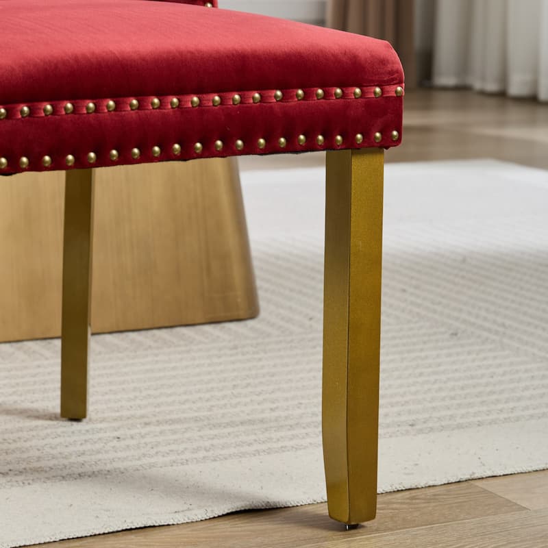 Velvet Dining Chairs Set of 2, Upholstered Dining Chairs, Mid-Century Modern Chairs with Tufted Back, Lion Pull Ring Rivet Trim