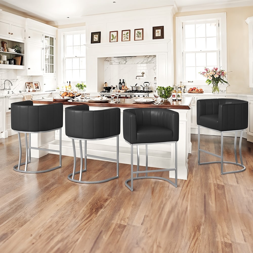 Modern 26.in Low Back Counter Height Barstool Barrel Set of 4 Bar Stools with Metal Frame