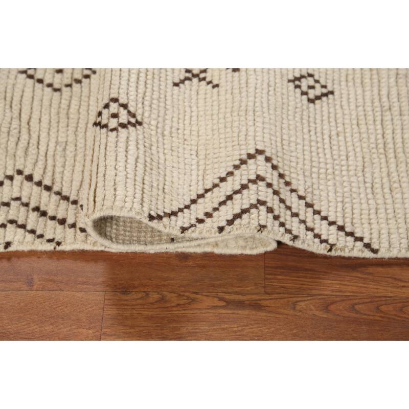Ivory Geometric Moroccan Oriental Accent Rug Handmade Wool Carpet - 2'10"x 5'7"