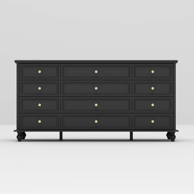 63" Wide 9/12 Drawer Dresser for Bedroom, Modern Farmhouse Double Dresser with Gold Knobs, Large Storage Chest