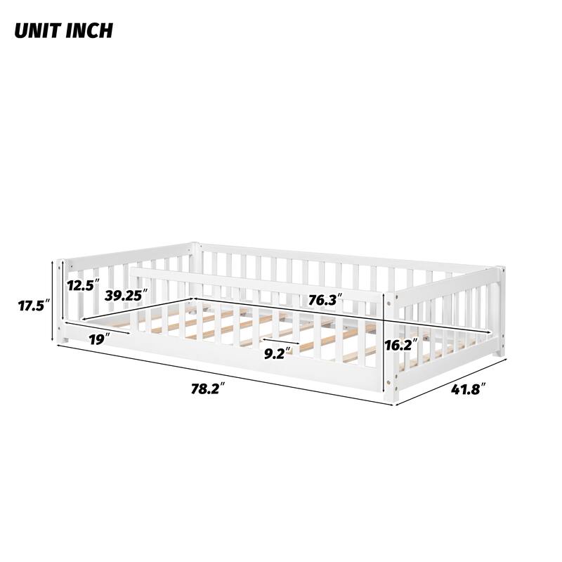 Twin Floor Platform Bed with Fence without Door