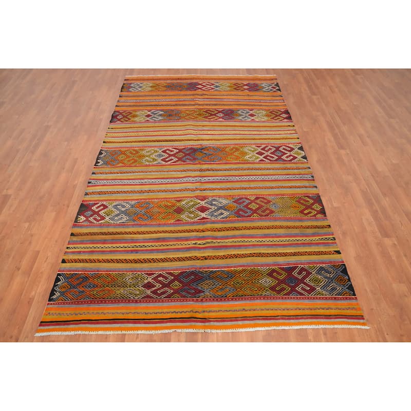 Hand Woven Oriental 100% Wool Carpet Southwestern Tribal Multi-Colored Kilim Area Rug - 10' 4'' X 6' 1''