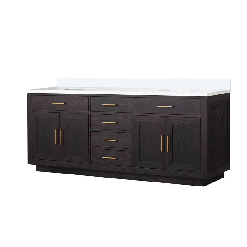 Abbey 60 in W x 22 in D Black Oak Double Bath Vanity and White Quartz Top