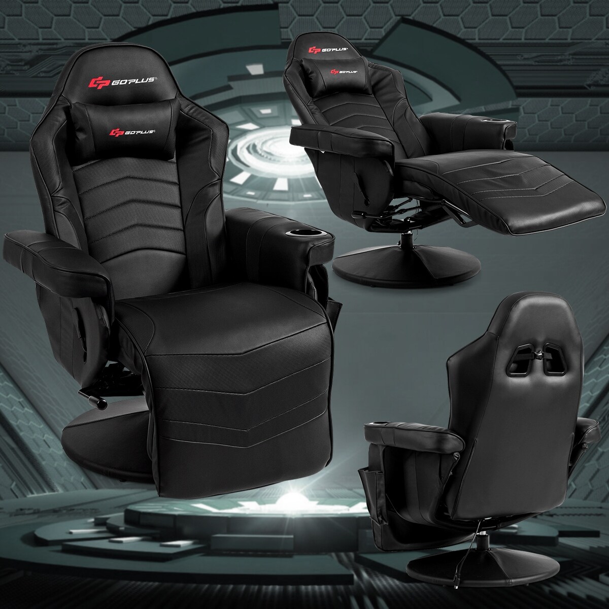 Goplus massage gaming recliner reclining racing chair swivel sale