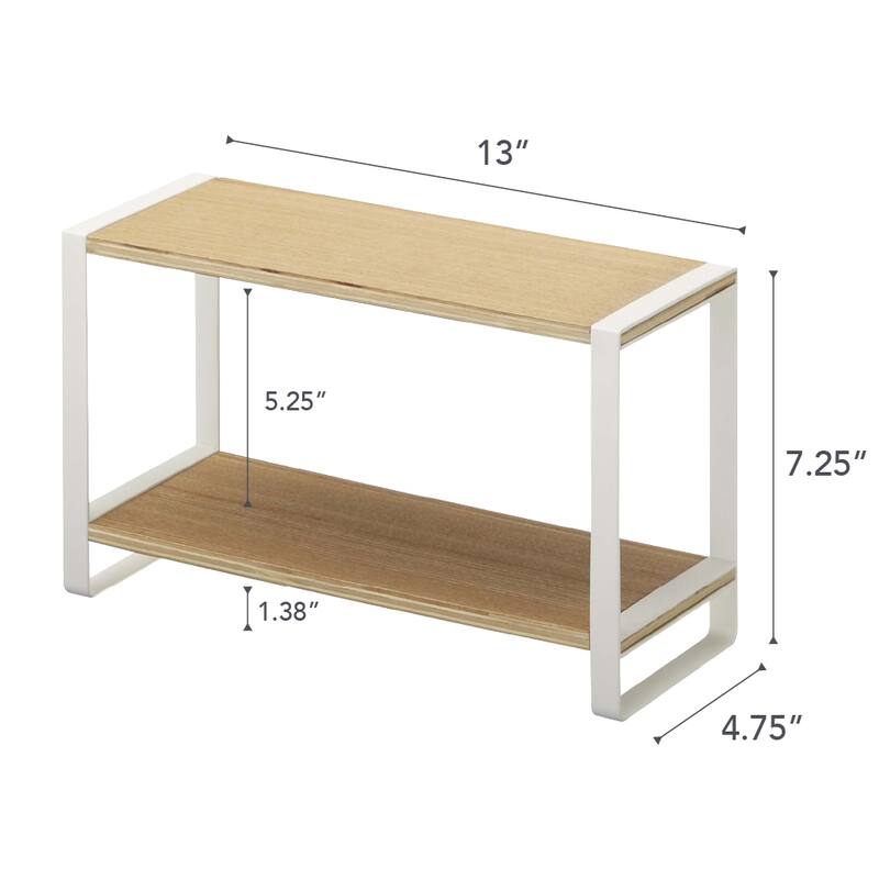 Yamazaki Home Two-Tier Riser, Steel and Wood, Holds 8.8 lbs - L 4.72 x W 12.99 x H 7.48 inches