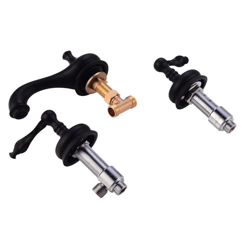Black Brass Widespread Bathroom Faucet 2 Handle Luxurious Belle Antique Design with Drain Renovators Supply