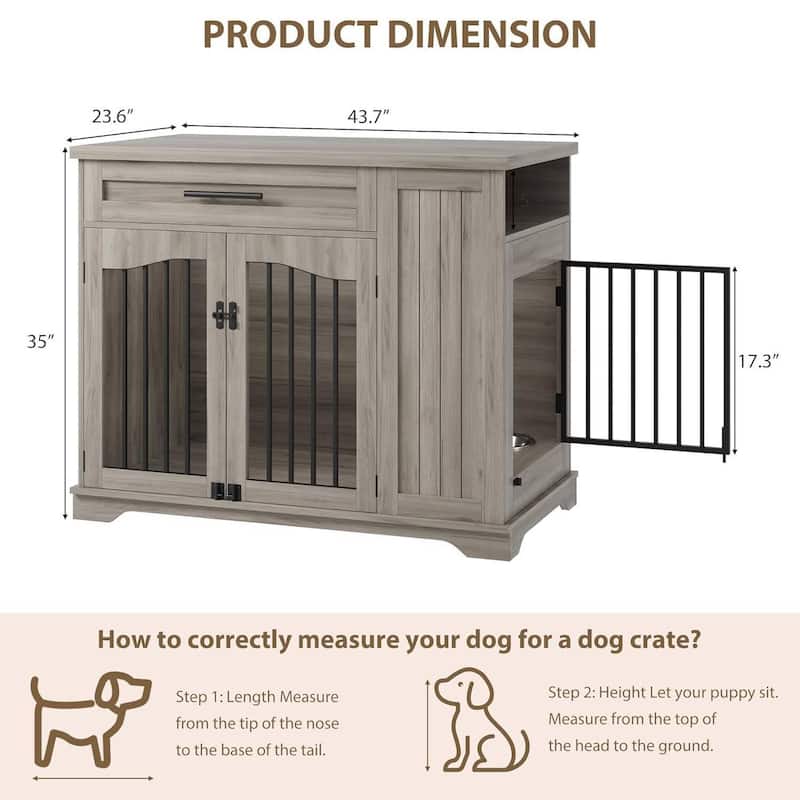 Heavy-Duty Dog Crate Furniture with Storage & Feeding Bowls