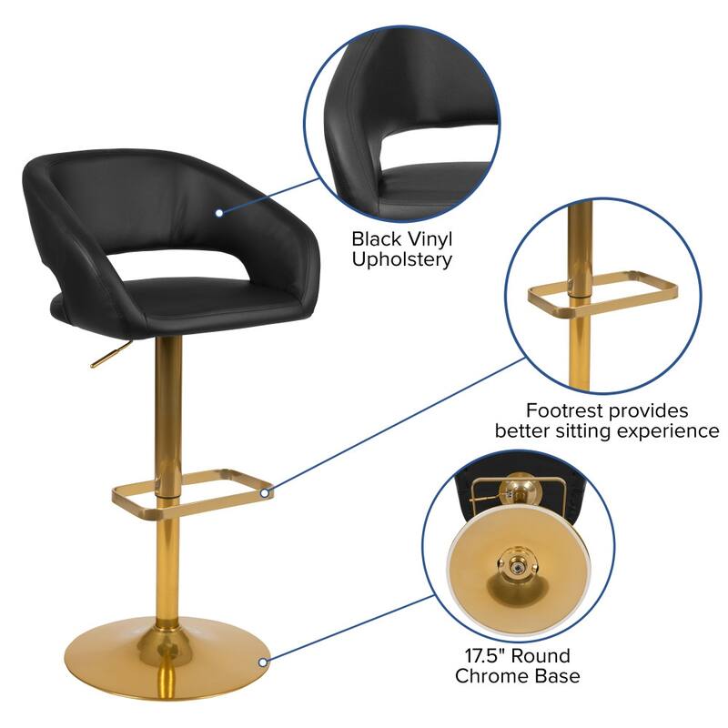 Modern Upholstered Adjustable-Height Barstool with Rounded Back