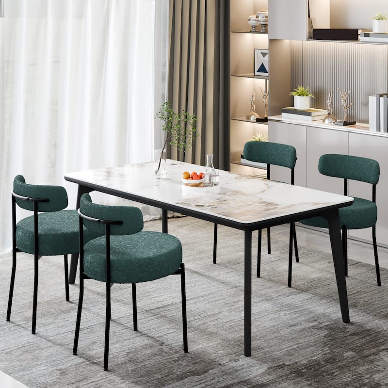XINMICS Upholstered Boucle Dining Chairs with Black Metal Legs - Set of 4 - Green