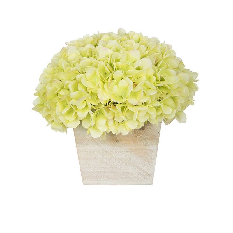 Faux Hydrangea in White Washed Wood Cube Planter