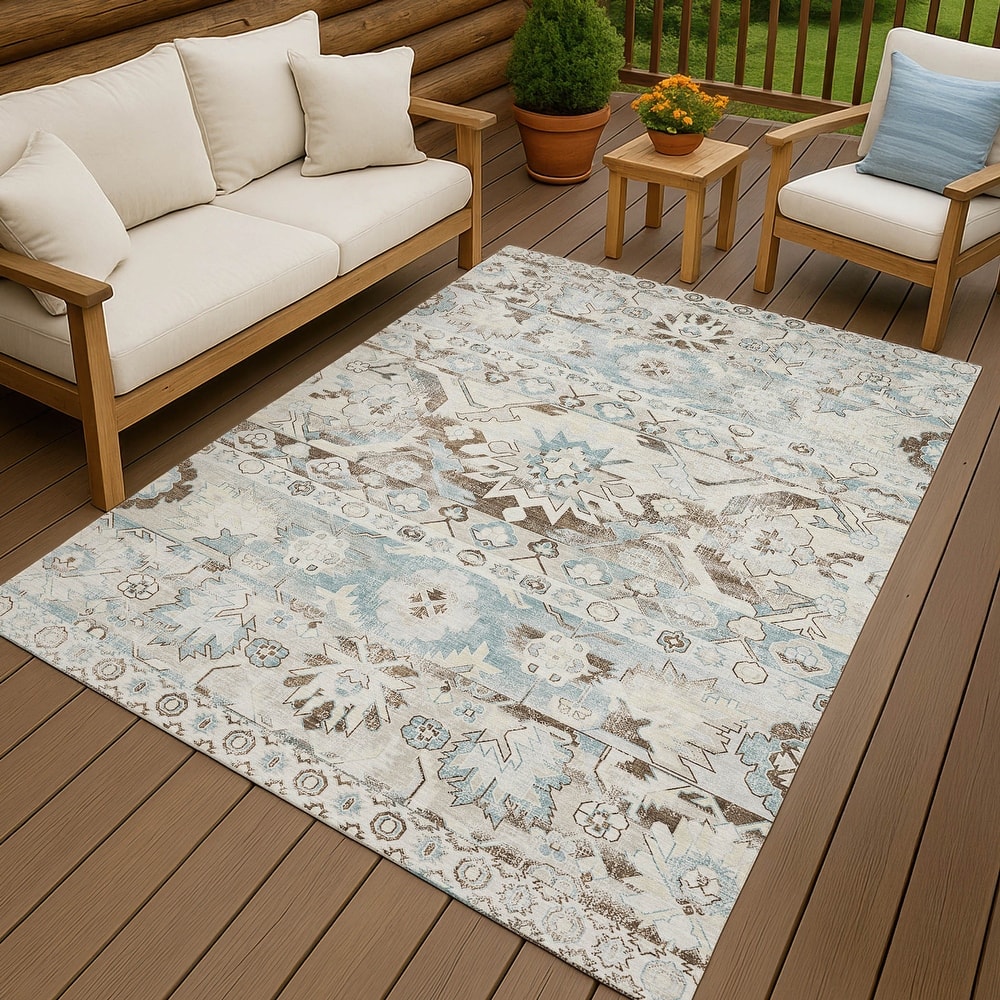 Machine Washable Indoor/ Outdoor Traditional Hudson Chantille Rug