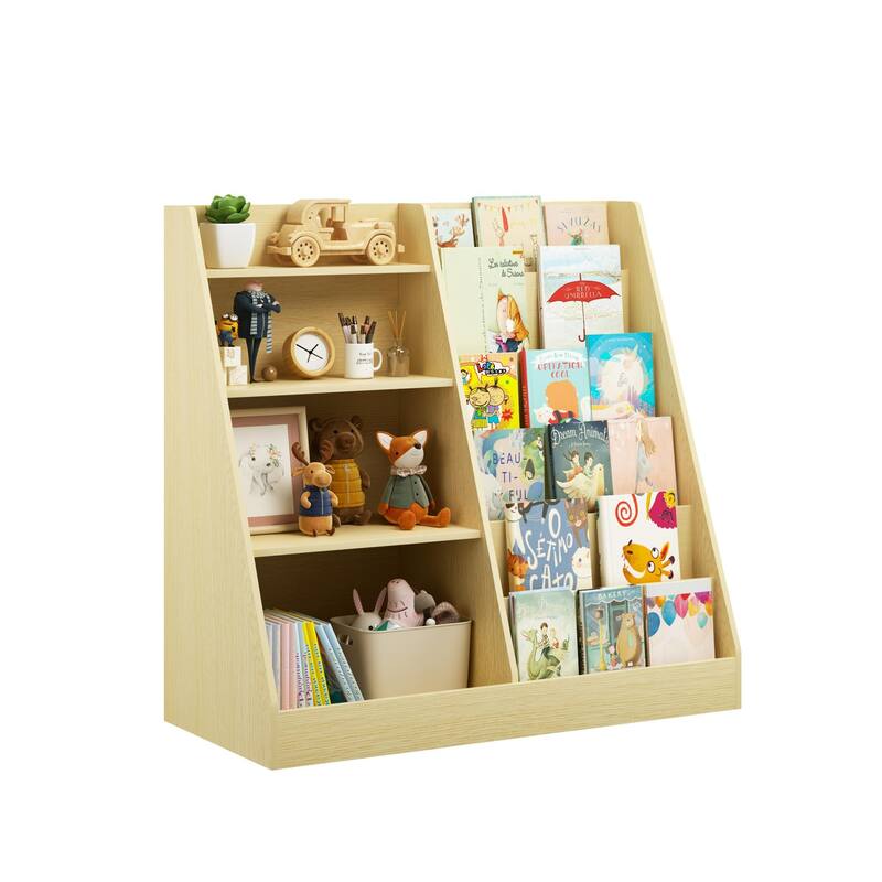 Anmytek Kids Bookcase Large Capacity Trapezoid Bookshelf Eco Friendly Wood Toy Storage Organizer Cabinet