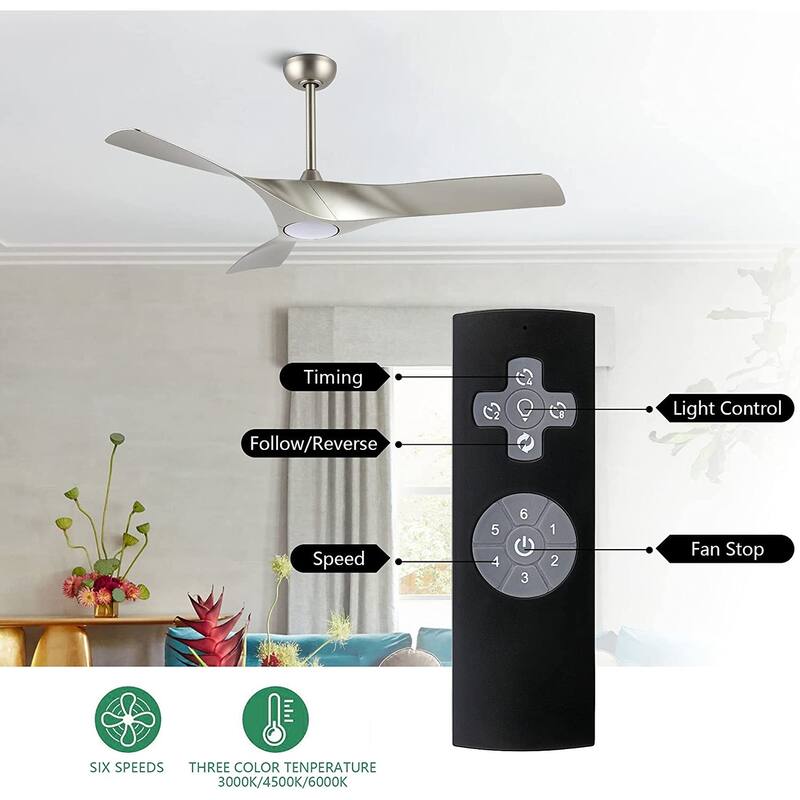 WINGBO 52" Ceiling Fan with Lights and Remote Noiseless Reversible DC Motor - N/A
