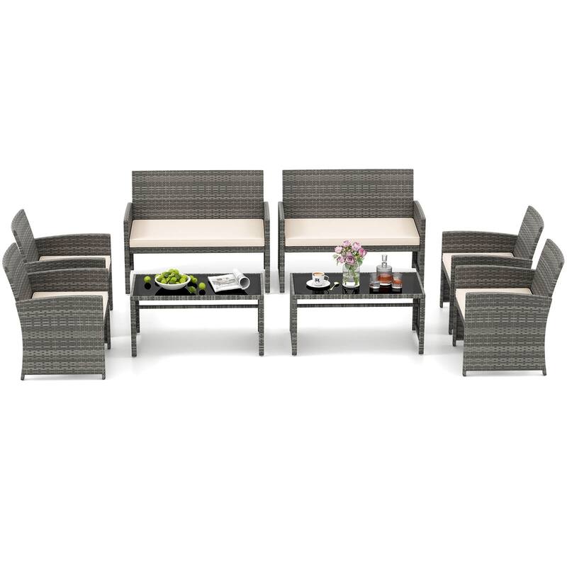 Costway 8 PCS Patio Conversation Set with Seat Cushions & Tempered - See Details