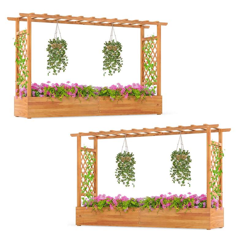 Costway 1/2 PCS 45” Raised Garden Bed with Trellis with Hanging Roof, - 2 PCS