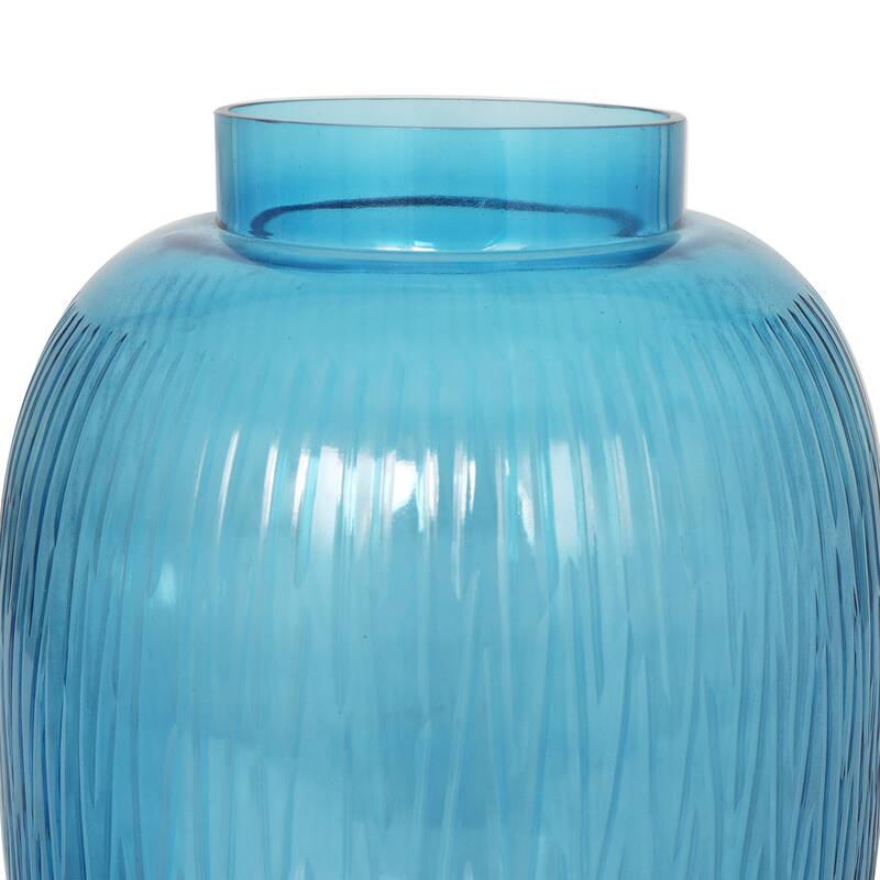 Blue Glass Ribbed Decorative Vase (Set of 2)