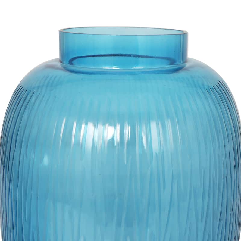 Blue Glass Ribbed Vase (Set of 2)